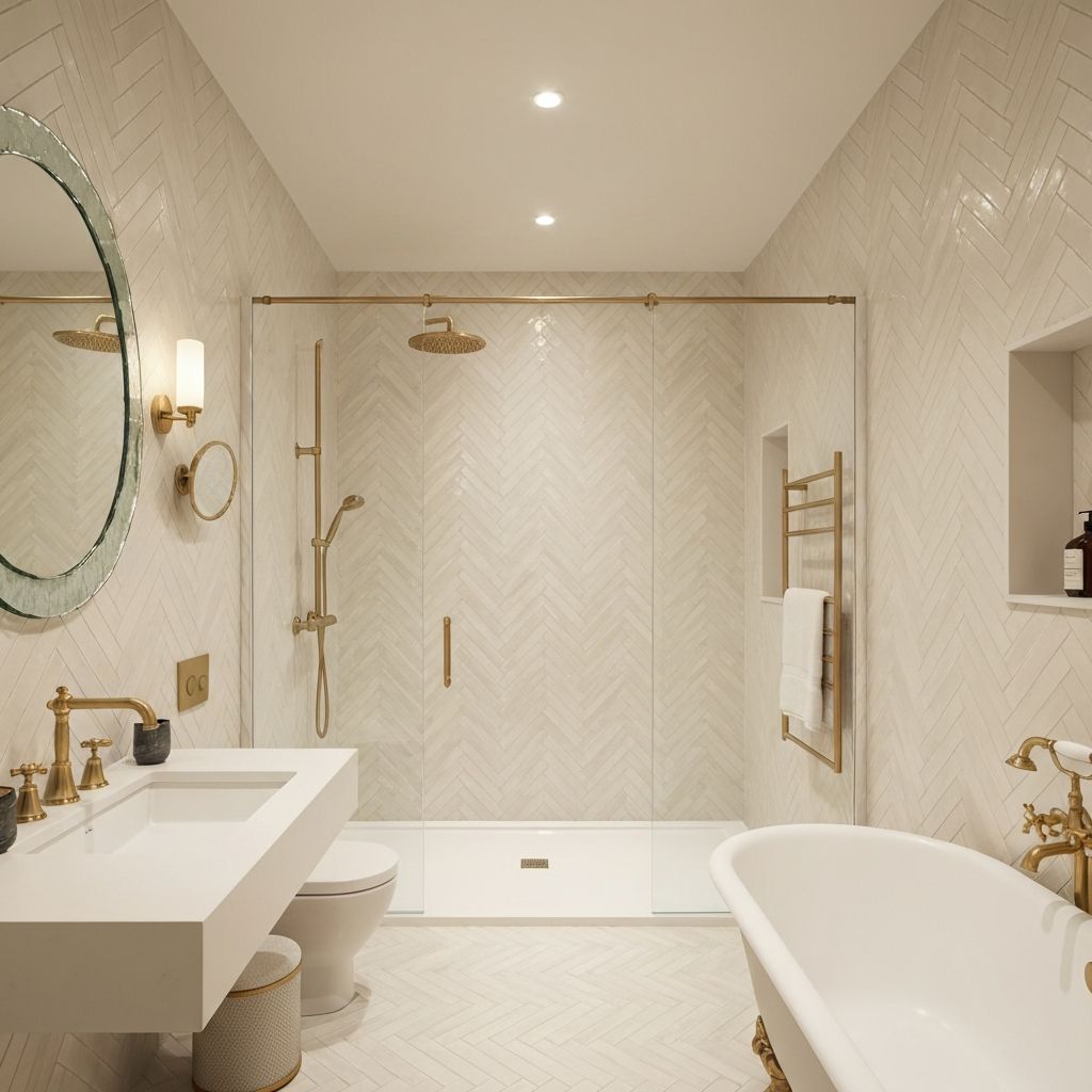 Modern bathroom renovation with premium herringbone tiling